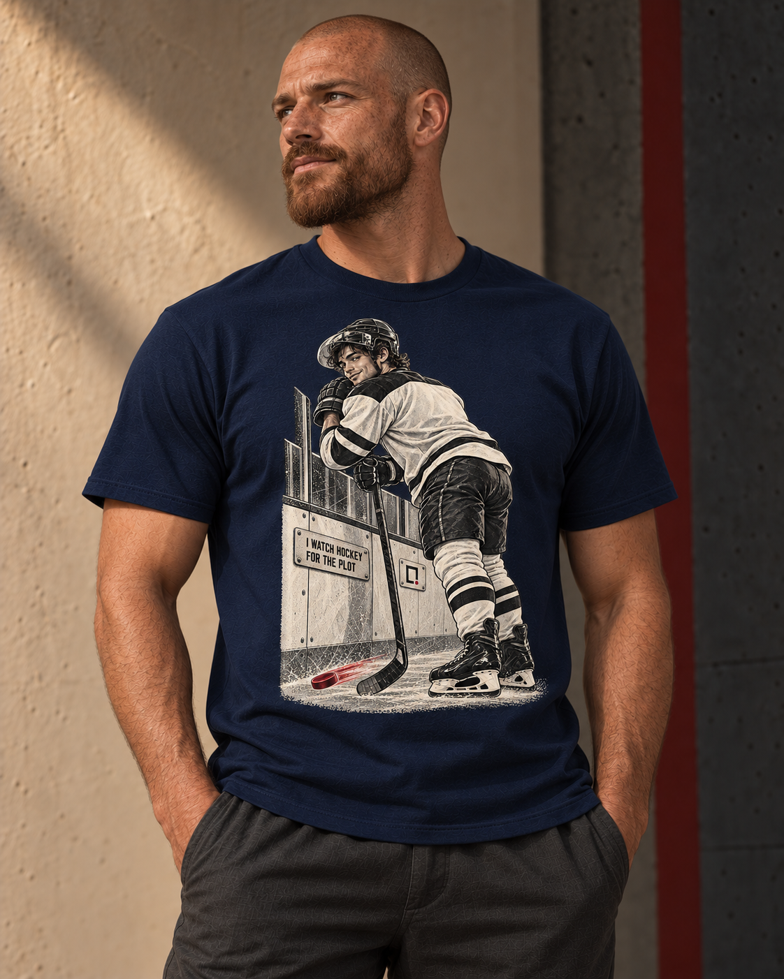 Navy I Watch Hockey for the Plot graphic T-shirt from Position Pending Apparel.