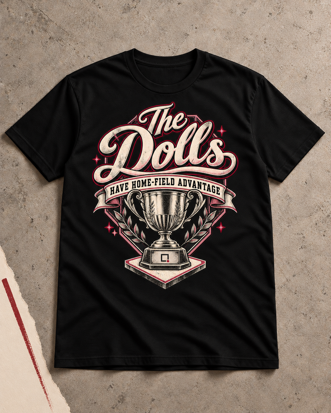 Alternate campaign view of The Dolls Home-Field Advantage graphic T-shirt.